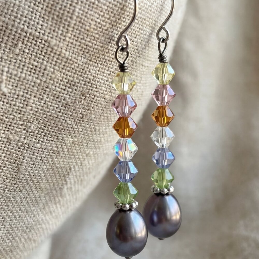 Swarovski Crystal & Blue Pearl 925 Sterling Drop Earrings